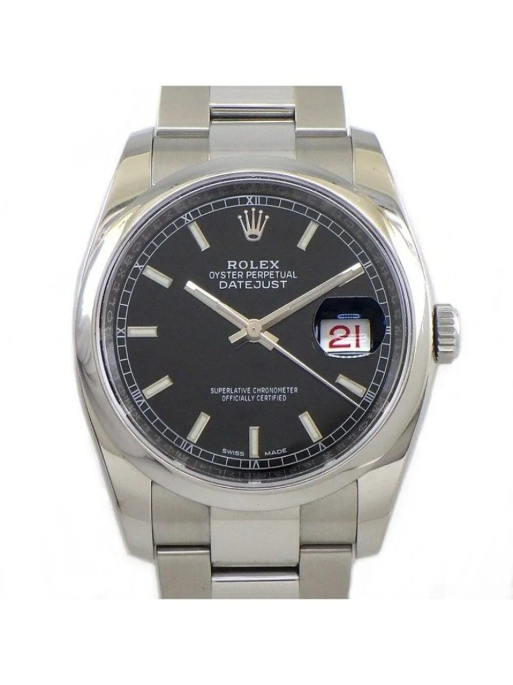 Rolex Watch Datejust Roulettestamp Red Date Luminous Needle Black Dial SS